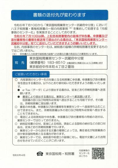 青梅税務署・八王子税務署に提出する書類の提出先が変わります！サムネイル